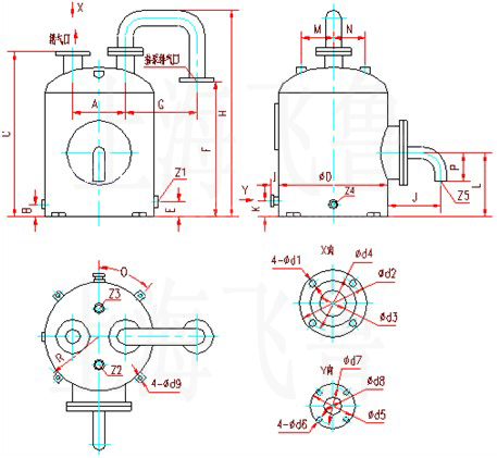 SK-1.5、SK-3水環式真空泵及壓縮機用氣水分離器外形及安裝尺寸